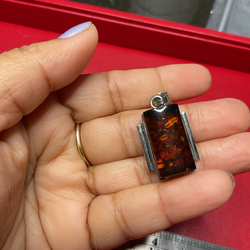 Amber and Silver Pendant